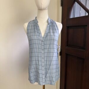 NWT Treasure & Bond Sleeveless Blouse Plaid Button Front Shirt | Blue | Size XXS